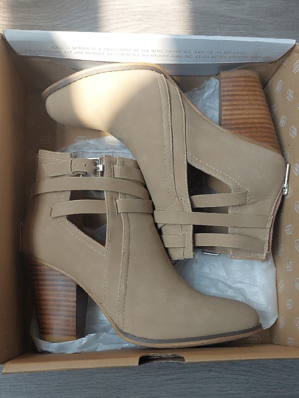 Call It Spring Magliaro Taupe Strappy Cutout Ankle Booties Size 7.5